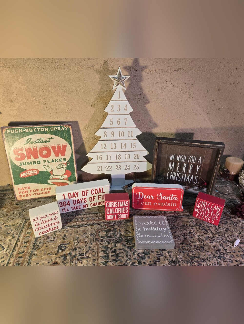 Lot Of 9 Christmas Signage Decor Wood Wall Decor & Countdown Calendar Rustic